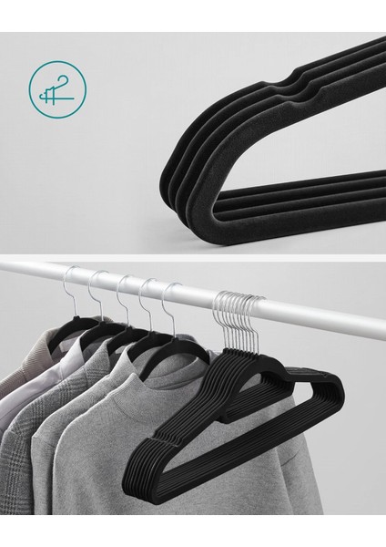 Elbise Askısı, 50 Adet, Her Biri 0,6 cm Kalınlığında, Kaymaz Yüzeyli Elbise Askısı, Kadife, modelleri