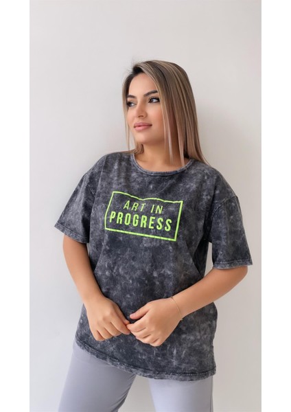 Yıkamalı Art In Progress Tişört Antrasit