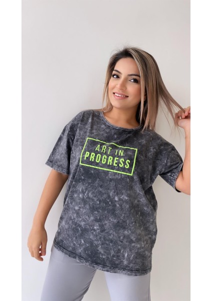Yıkamalı Art In Progress Tişört Antrasit modelleri
