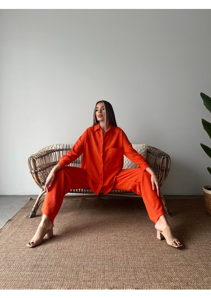 Bürümcük Gömlek Pantolon Takım Turuncu modelleri