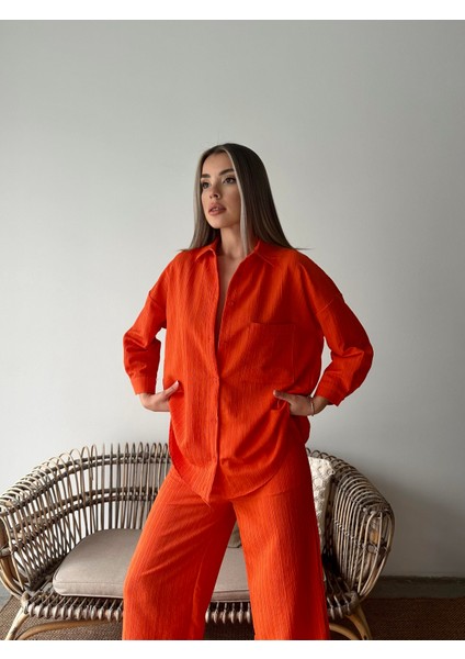 Bürümcük Gömlek Pantolon Takım Turuncu fırsatları
