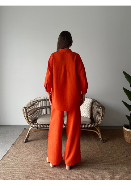 Bürümcük Gömlek Pantolon Takım Turuncu