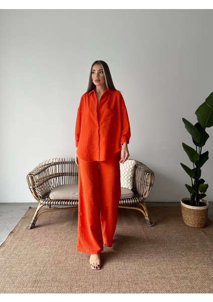 Bürümcük Gömlek Pantolon Takım Turuncu