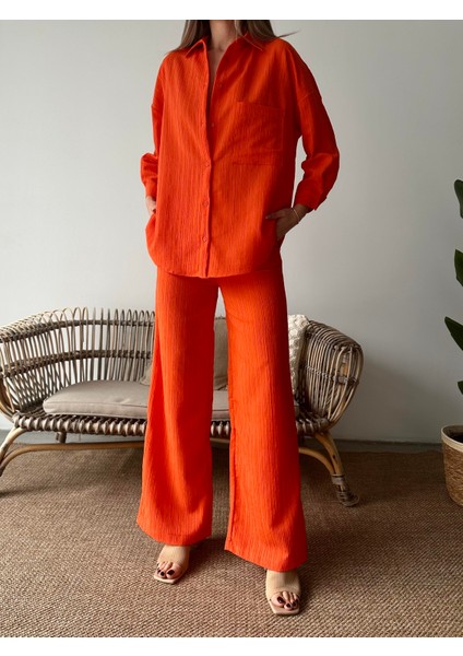 Bürümcük Gömlek Pantolon Takım Turuncu