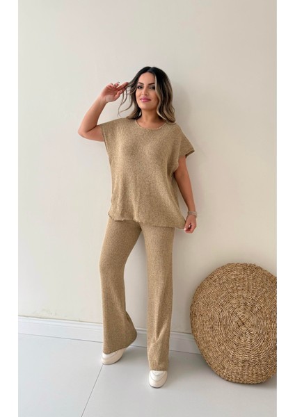 Salaş Kırçıllı Triko Takım Camel