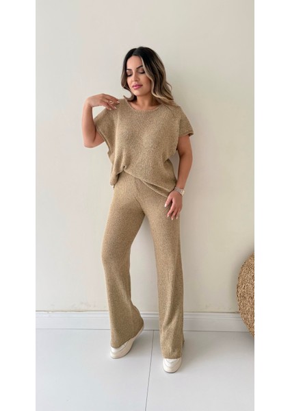 Salaş Kırçıllı Triko Takım Camel