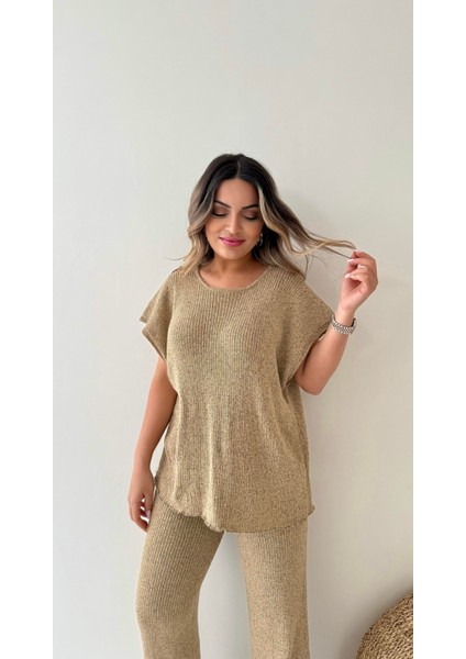 Salaş Kırçıllı Triko Takım Camel