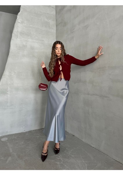 Bağlama Detaylı Triko Hırka Bordo