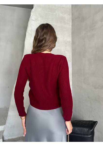Bağlama Detaylı Triko Hırka Bordo