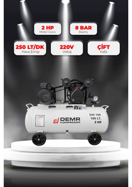 Hava Kompresörü Pistonlu 100 Lt 2 Kafa 8 Bar 2 Hp IDM100