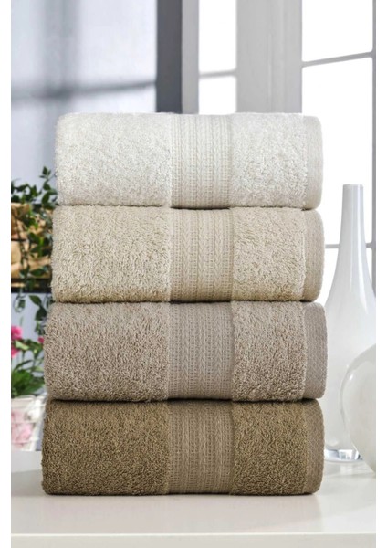 4 Lü El Yüz Havlu Seti &AMP;#37;100 Pamuklu Gökkuşağı 50X85 cm Kahve