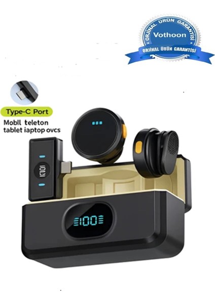 2 Adet Profesyonel Kablosuz Yaka Mikrofonu Typce Uyumlu Manyetik Klipsli