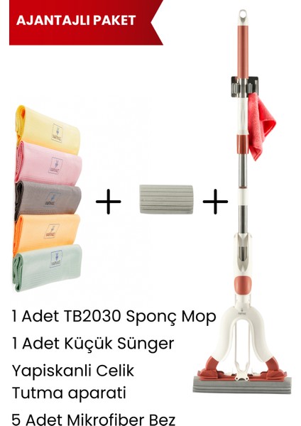 TB2030 Mop Temizlik Paketi – Sünger, Tutma Aparatı ve 5'li Bez