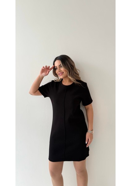 Kısa Kol Marka Pike Elbise Siyah