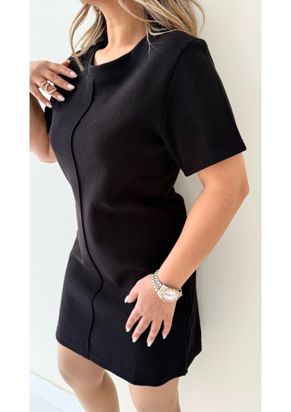 Kısa Kol Marka Pike Elbise Siyah