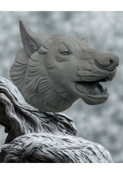 Gri Kurt Başı Figürü Duvar Tipi Dekoratif Heykel Hediyelik