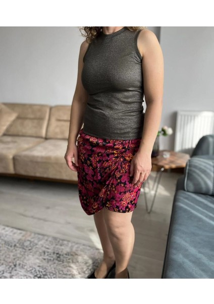 Sıfır Kol, Sıfır Yaka Simli Iplik Spor Bluz Haki