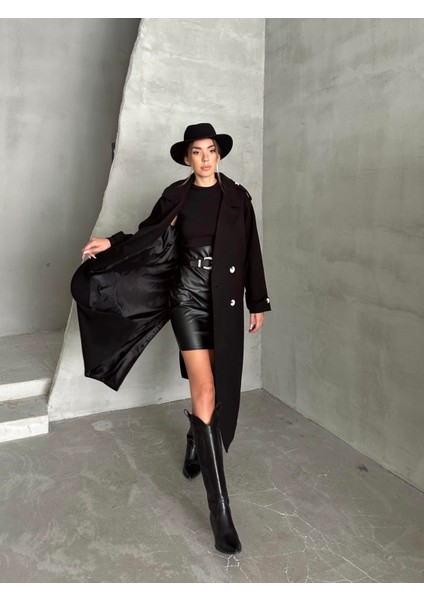 Apoletli Premium Kaşe Kaban Siyah fiyatları