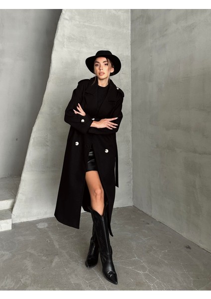 Apoletli Premium Kaşe Kaban Siyah indirimleri