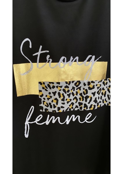 Leopar Baskılı Femme Tişört Siyah Gold indirimleri