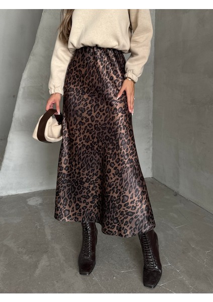 Maxi Boy Saten Etek Leopar Kahverengi modelleri