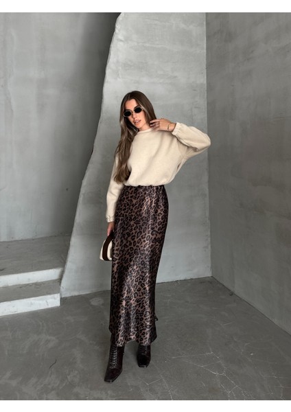 Maxi Boy Saten Etek Leopar Kahverengi indirimleri