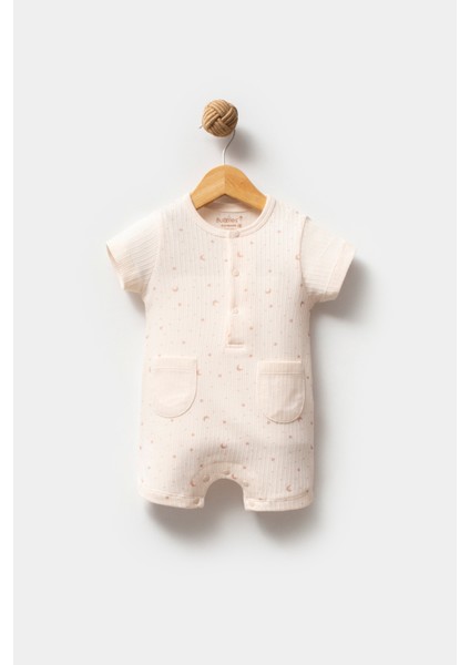 %100 Organik Pamuk Eoke Tex Sertifikalı Ay Yıldız Baskı Erkek Bebek Yazlık Tulum