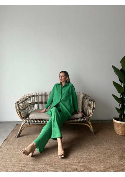 Bürümcük Gömlek Pantolon Takım Yeşil modelleri