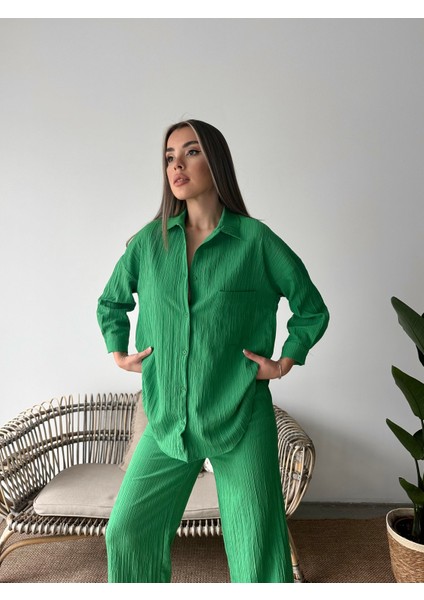 Bürümcük Gömlek Pantolon Takım Yeşil