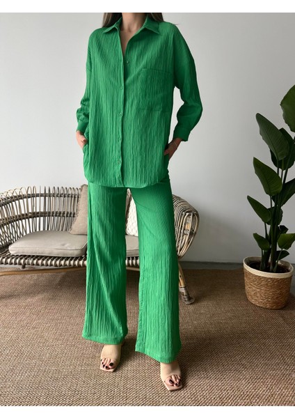 Bürümcük Gömlek Pantolon Takım Yeşil