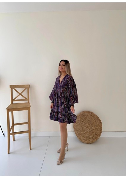 Etnik Desen Salaş Elbise Mor fırsatları