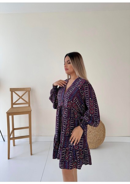 Etnik Desen Salaş Elbise Mor indirimleri