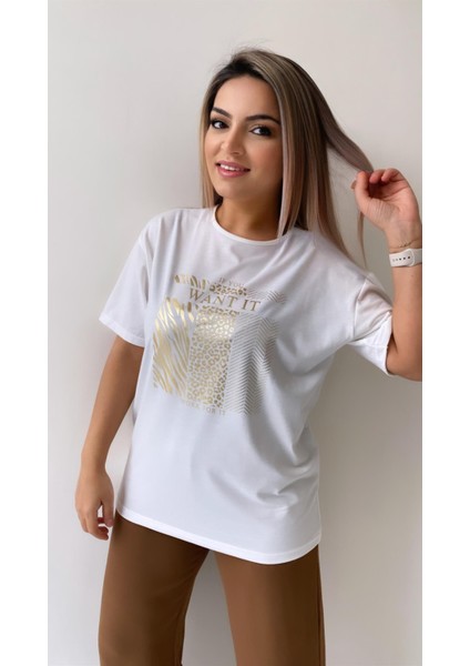 If You Want It Varak Baskılı Tişört Ekru