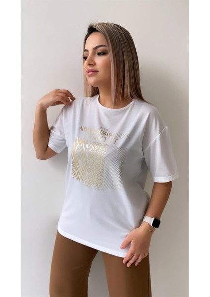 If You Want It Varak Baskılı Tişört Ekru