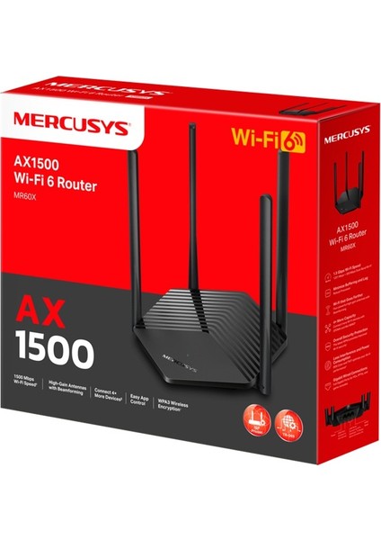 Tp-Lınk Mercusys MR60X AX1500 2.4/5ghz Dual Band Wıfı 6 Router