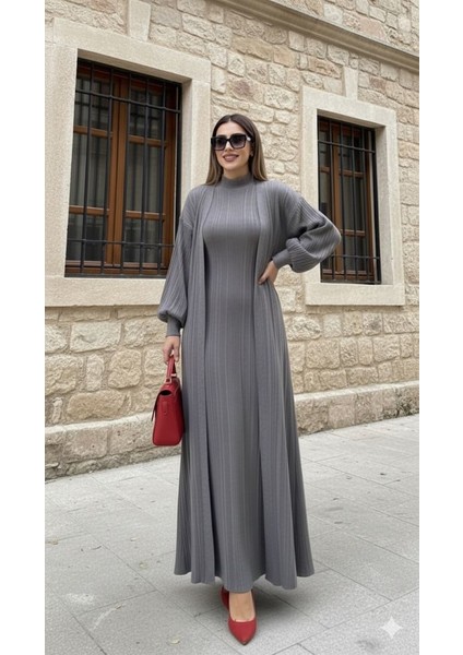 Kadın Balıkçı Yaka Hırkalı Triko Tessettür Elbise