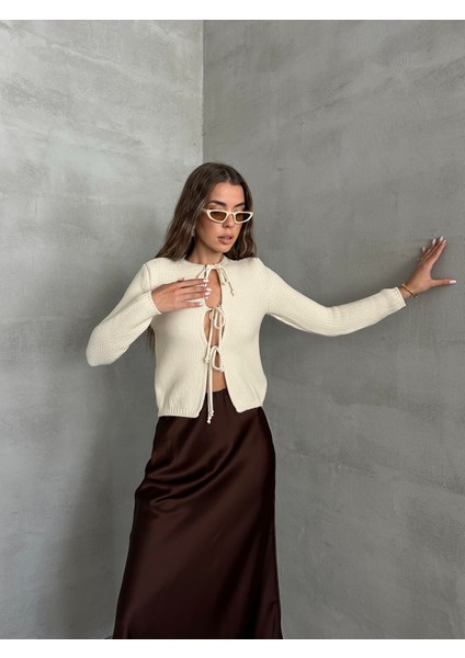 Bağlama Detaylı Triko Hırka Taş modelleri