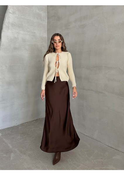 Bağlama Detaylı Triko Hırka Taş