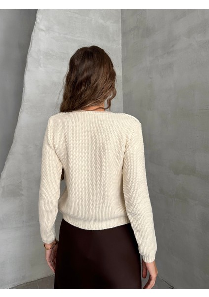 Bağlama Detaylı Triko Hırka Taş