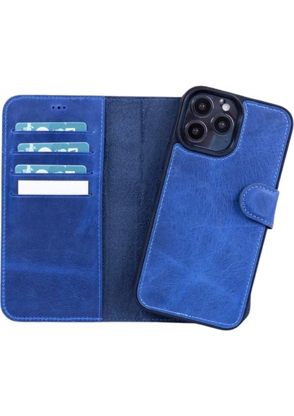 Apple iPhone 13 Pro Uyumlu Deri Cüzdanlı Kılıf Lacivert indirimleri
