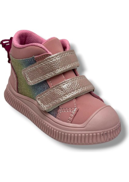 Bebe 650-26 Simli Deri Sıcak Astar Anatomik Çift Cırtlı Kız Çocuk Bot Pembe Renkli 22-25