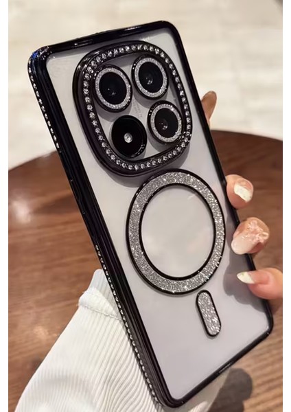 Redmi Note 14 Pro 4g-5g Uyumlu Taşlı Magsafe Şarj Özellikli Kamera Korumalı Simli Kılıf