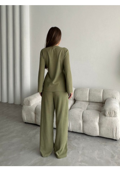 Bağlama Detaylı Triko Takım Çağla Yeşili