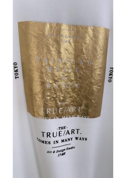 Varak Baskılı Tokyo Tişört Ekru Gold indirimleri