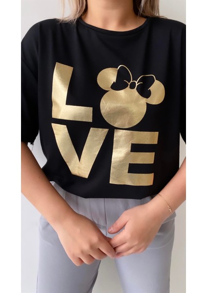 Love Varak Baskılı Tişört Siyah fiyatları