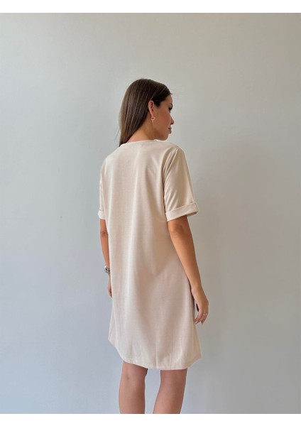 Yakası Taş Inci Işlemeli Düz Elbise Taş indirimleri