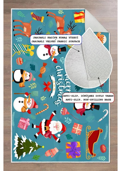 Dijital Baskılı Kaymaz Tabanlı Yıkanabilir Mavi Noel Halısı fırsatları