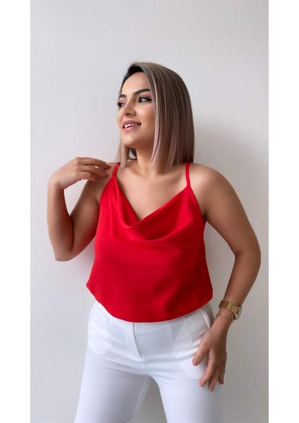 Ayarlanabilir Askılı Döküm Bluz Kırmızı indirimleri