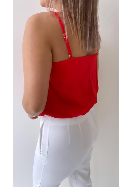 Ayarlanabilir Askılı Döküm Bluz Kırmızı