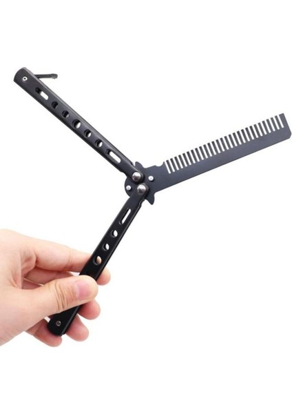 BUFFER® Siyah Katlanabilir Paslanmaz Çelik Kelebek Bıçak Tarak Sakal Bıyık Fırçası Profesyonel Saç Kesimi İçin Tarak fiyatları